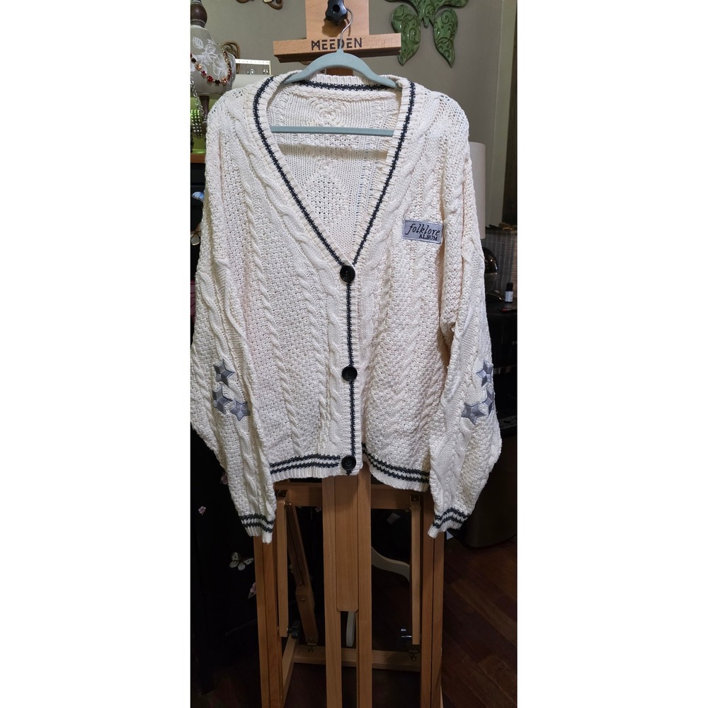 Taylor Swift Folklore Album Cardigan Cream Cable Knit Stars XL/2XL